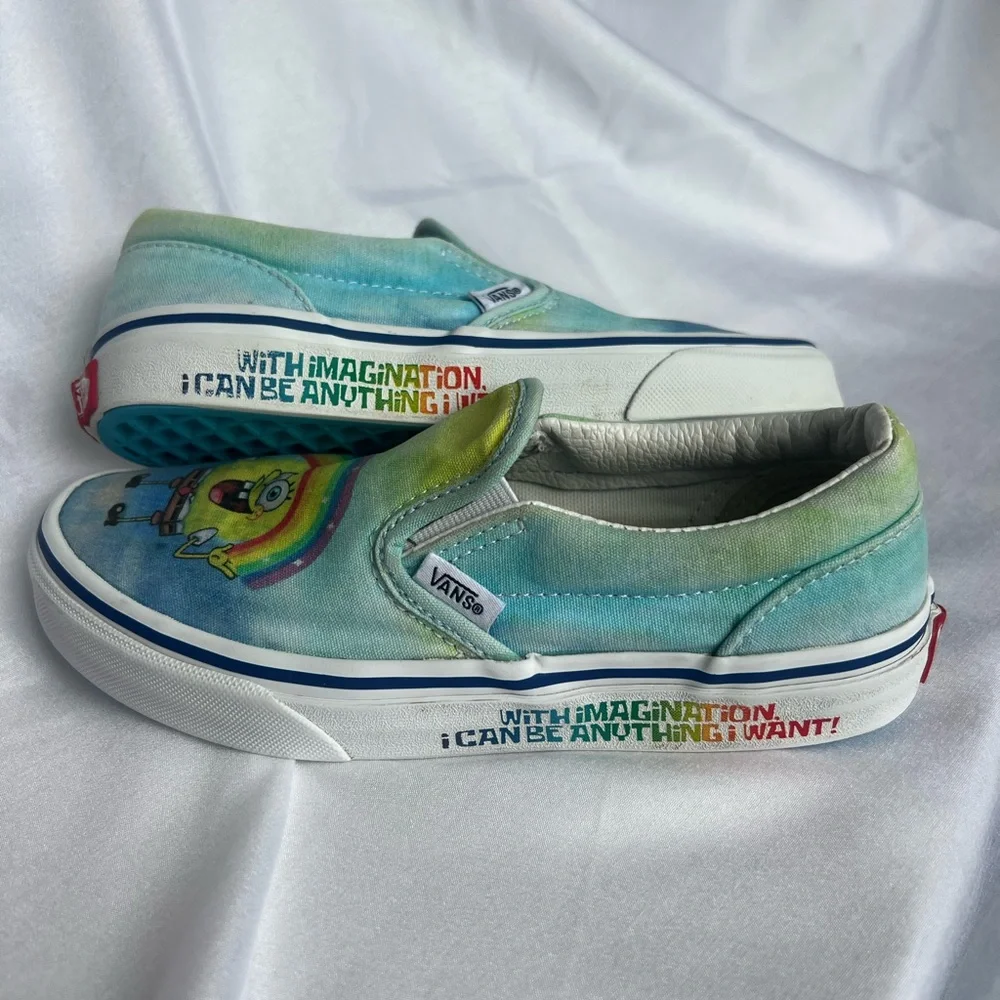 Vans Kids' Sponge Bob Square Pants    Slip-On Sneakers Size 3 Blue and Yellow - Picture 11 of 15